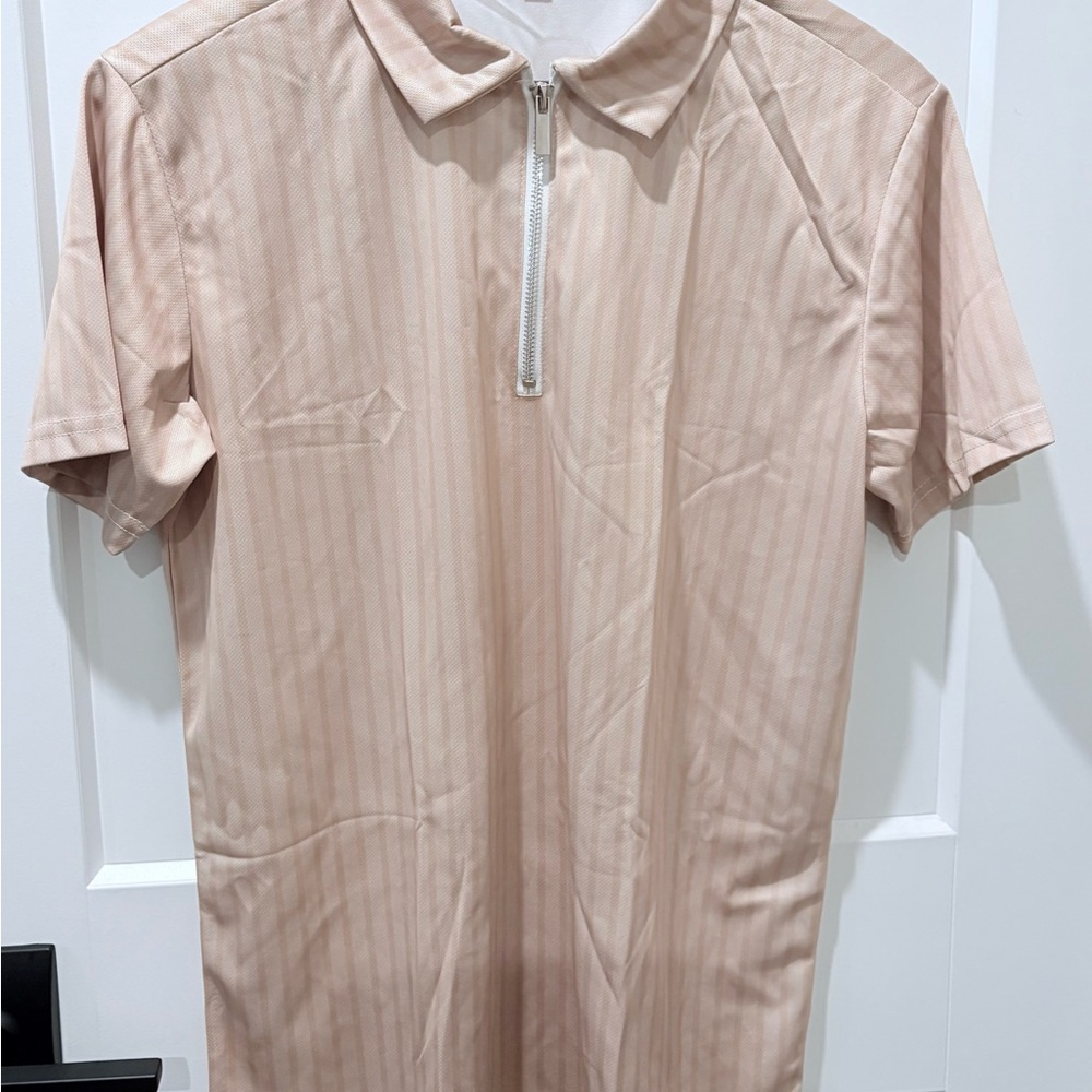 Men's Beige Zip Polo Shirt
